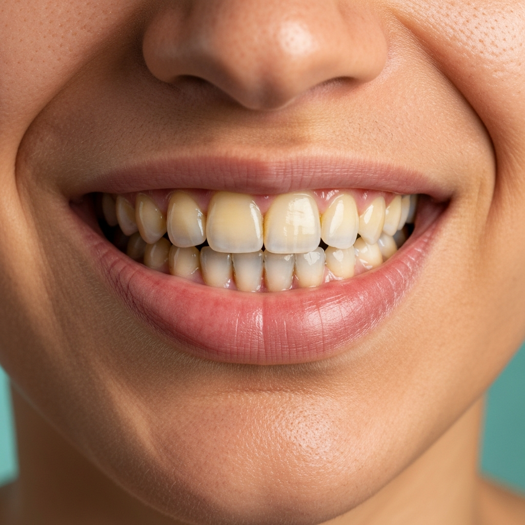 Smile before professional dental clean and whitening